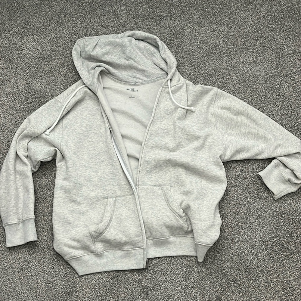 White Hollister Zip Up Hoodie